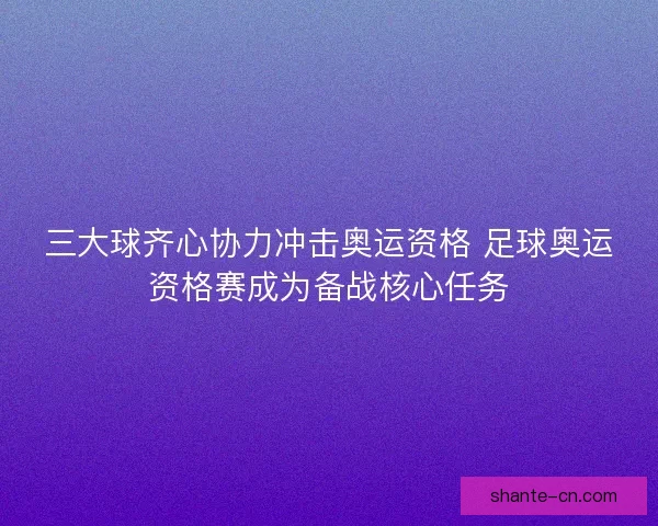 三大球齐心协力冲击奥运资格 足球奥运资格赛成为备战核心任务